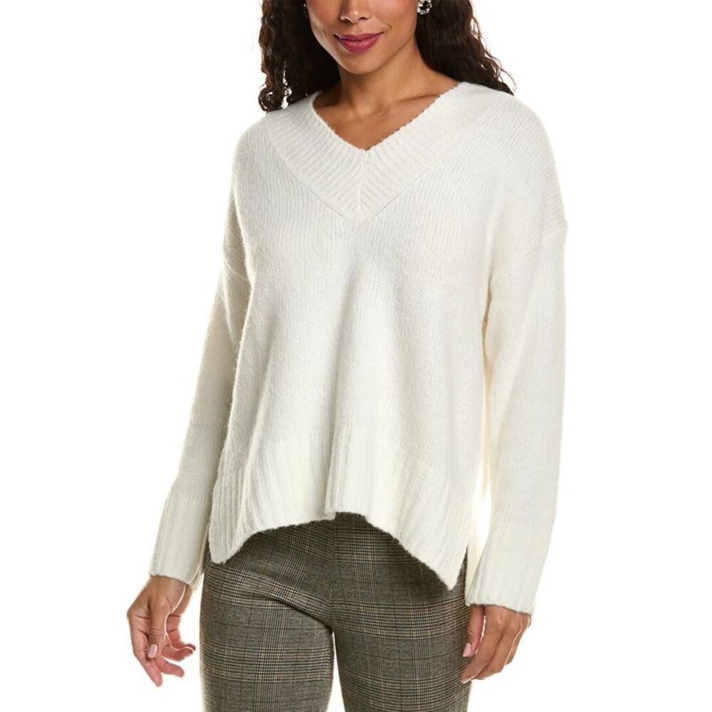 Labiz Womens  Wool & Alpaca-Blend V-Neck Sweater, White
